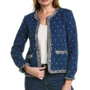 NWT J. Mclaughlin, Quilted Dark Denim Diamond Jacquard Jacket, Size M